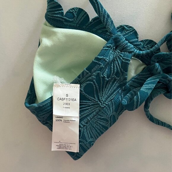 Cupshe Teal Blue Scalloped Cross Back High Waisted Bikini Swimsuit Size S NWOT - Picture 7 of 8